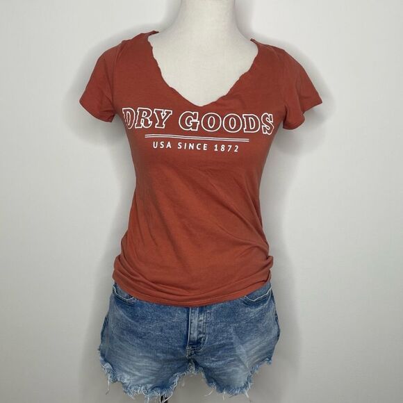 Dry Goods- Rust Red Graphic Tee with V Neck - Picture 1 of 3